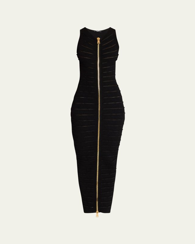 Sleeveless Cutout Zip Halter Maxi Dress